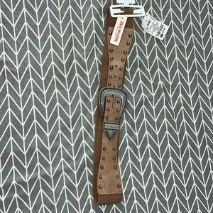 True Religion Brown Studded Western Stretch Belt with Decorative Buckle